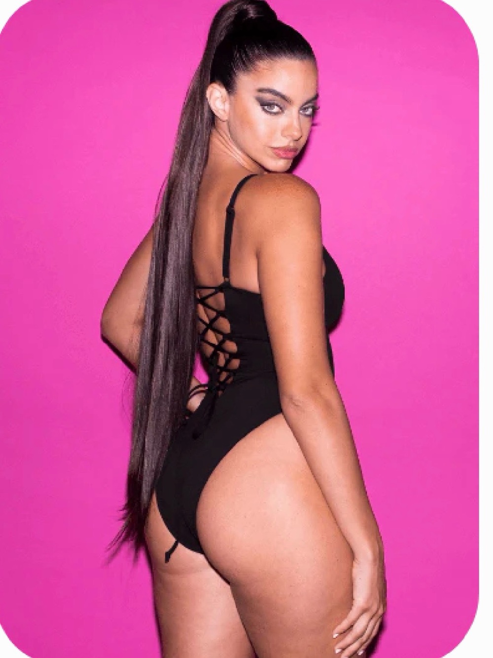 Ta3 high cut plungey regular/long Black Lace-Up One-Piece Swimsuit